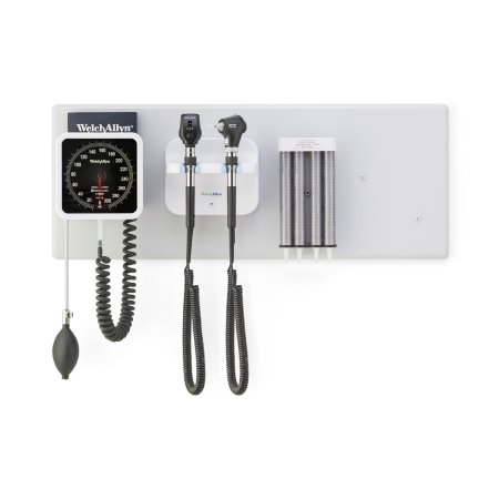 Green Series 777 - Wall Transformer Welch Allyn Integrated Wall System with Coaxial LED Ophthalmoscope, MacroView Basic LED Otoscope, BP Aneroid, and Ear Specula Dispenser - 777-SM2WAX