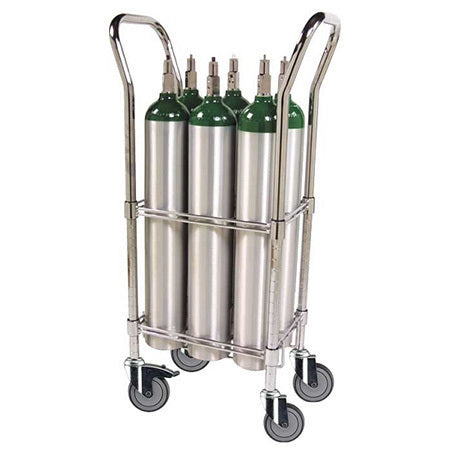 FWF Medical Products Oxygen Tank Cylinder Carts - Rollabout Oxygen Cylinder Cart, Size D and E Cylinders, Holds 6 Cylinders - 1070-6WH