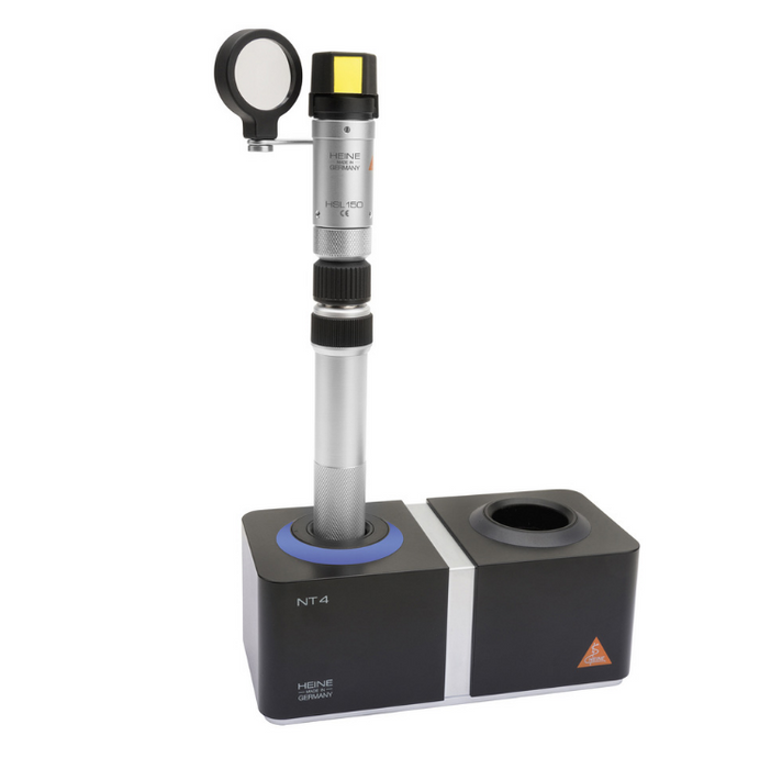 HEINE HSL 150 Hand-held Slit Lamp Set: BETA 4 SLIM NT Rechargeable Handle, NT 4 Table Charger, Hard Case
