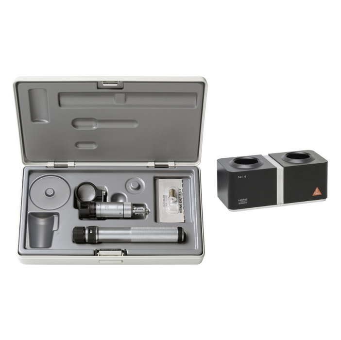 HEINE HSL 150 Hand-held Slit Lamp Set: BETA 4 SLIM NT Rechargeable Handle, NT 4 Table Charger, Hard Case