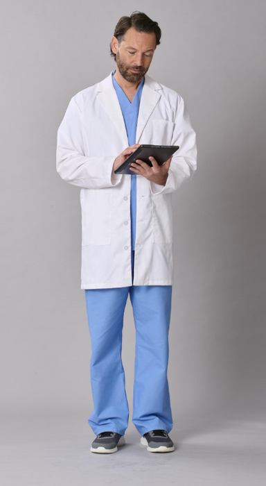 Medline Perform Men's 6-Pocket Staff-Length Lab Coats - 1420WHTL