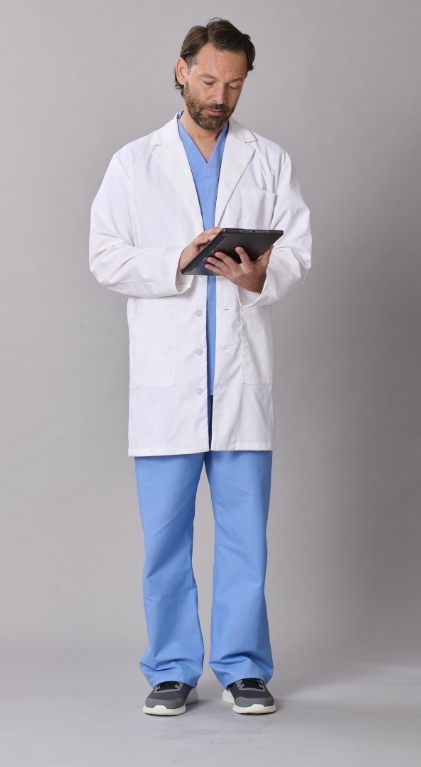 Medline Perform Men's 6-Pocket Staff-Length Lab Coats - 1420WHTL