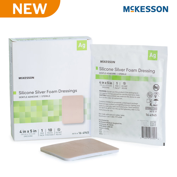 Silver Foam Dressing McKesson Rectangle Sterile
