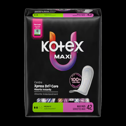Kotex U Menstrual Pad Heavy White Disposable Fragrance Free 42/Pk - 58227