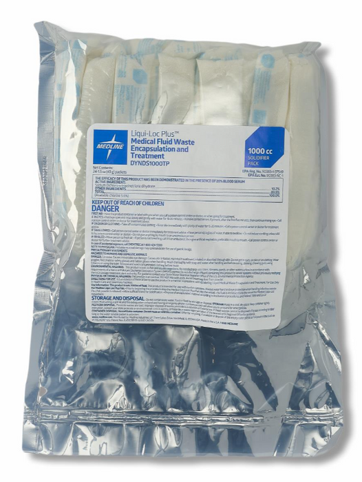 Medline Liqui-Loc Plus Solidifier Packs Solidifier with Treatment, Hot Dog Style Packaging, 1000 cc - DYNDS1000TP