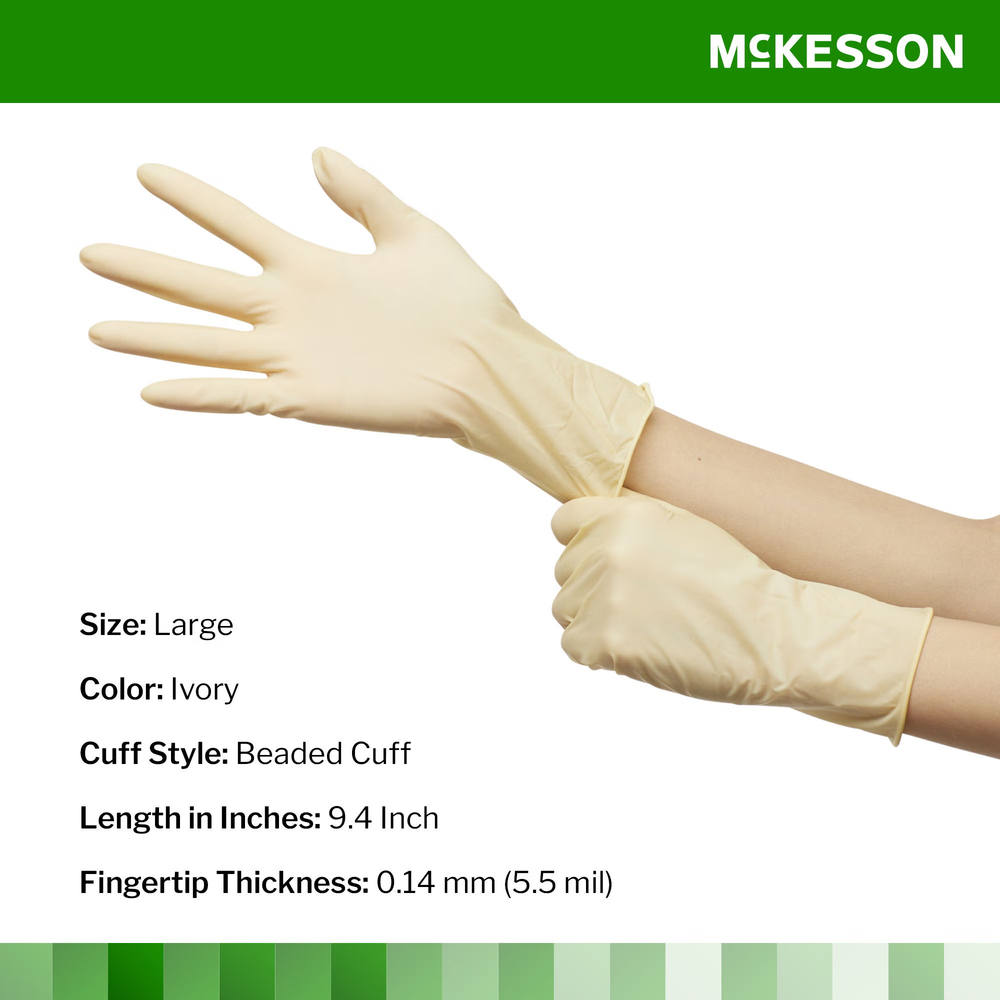 McKesson Confiderm - Exam Glove Large NonSterile Latex Standard Cuff Length Smooth Ivory Not Chemo Approved - 14-318