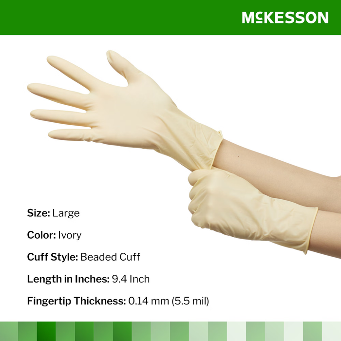McKesson Confiderm - Exam Glove Large NonSterile Latex Standard Cuff Length Smooth Ivory Not Chemo Approved - 14-318