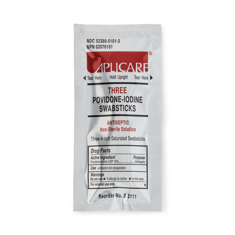 Aplicare Povidone Iodine Swabstick, Nonsterile, Bulk 500/Case - APLS31115S