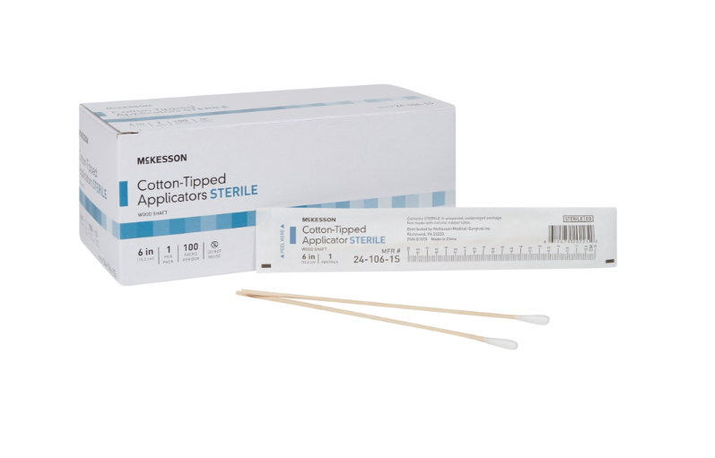 Swabstick McKesson Cotton Tip Wood Shaft 6 Inch Length Sterile - 24-106-1S