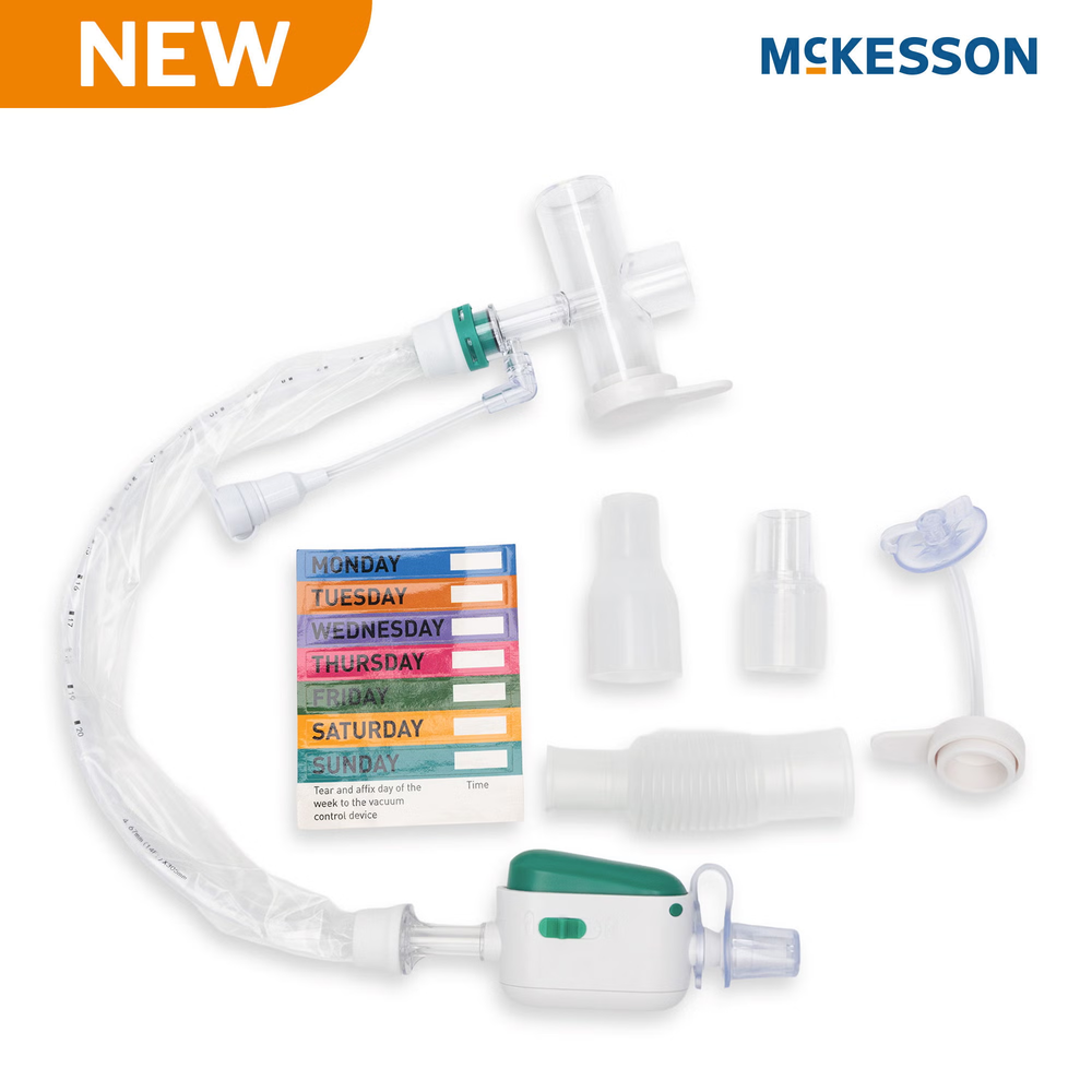 Closed Suction Catheter McKesson Tracheostomy Type Atraumatic Tip T-Piece Style Thumb Valve Vent 14 Fr. Sterile