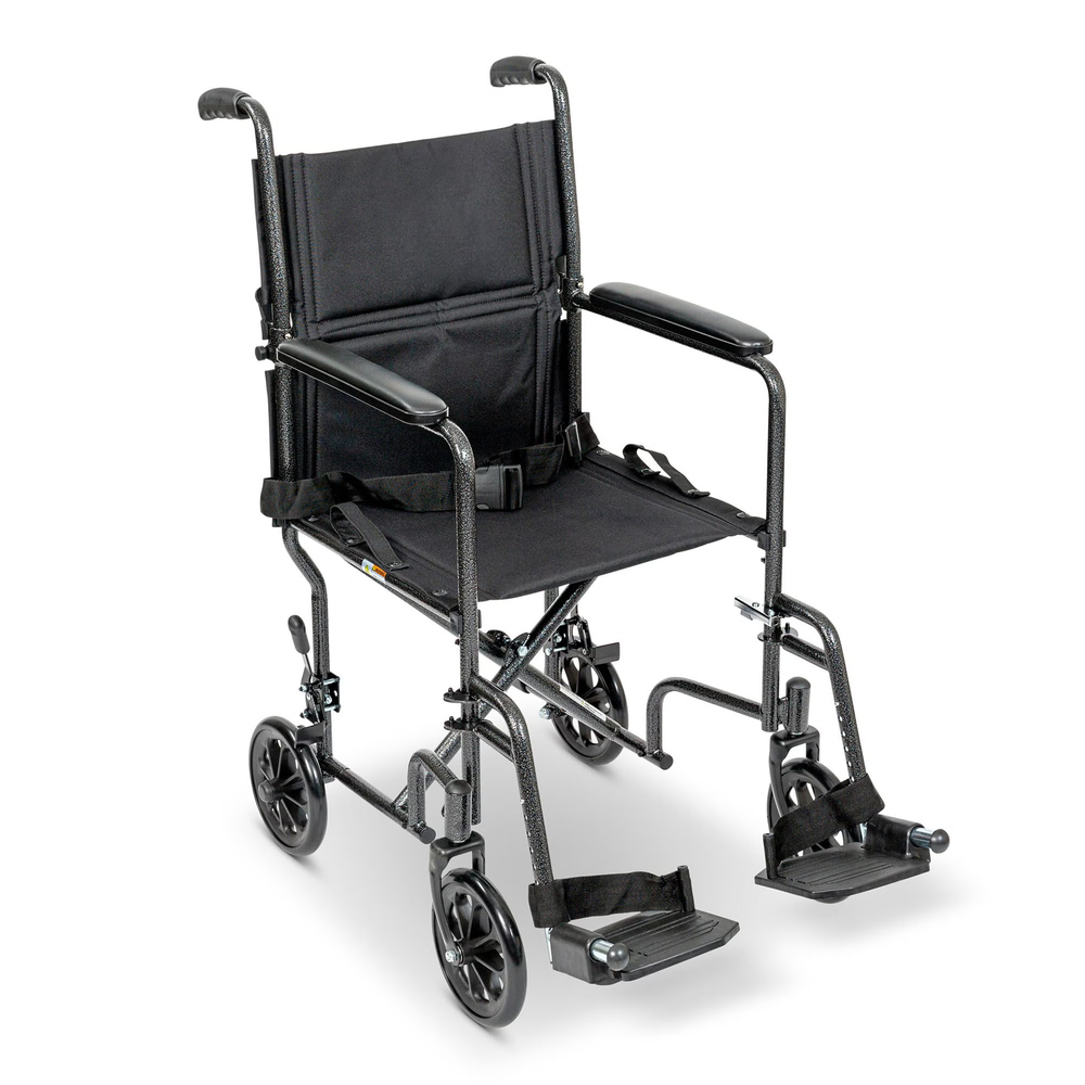 Transport Chair MedaCure® 17 Inch Seat Width Full Length Arm Swing-Away Footrest Steel Frame with Silver Vein Finish - TCS17