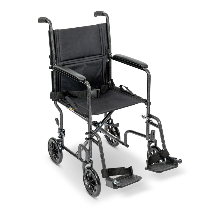 Transport Chair MedaCure® 17 Inch Seat Width Full Length Arm Swing-Away Footrest Steel Frame with Silver Vein Finish - TCS17