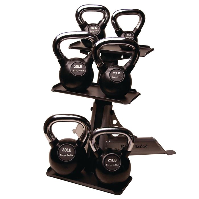 Patterson Medical Body Solid 3-Tier Kettlebell Rack with Kettlebells