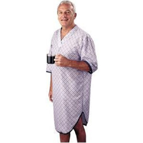Salk The Comfort Collection The Sleep Shirt Men's Patient Gown Blue Plaid, Small/Medium