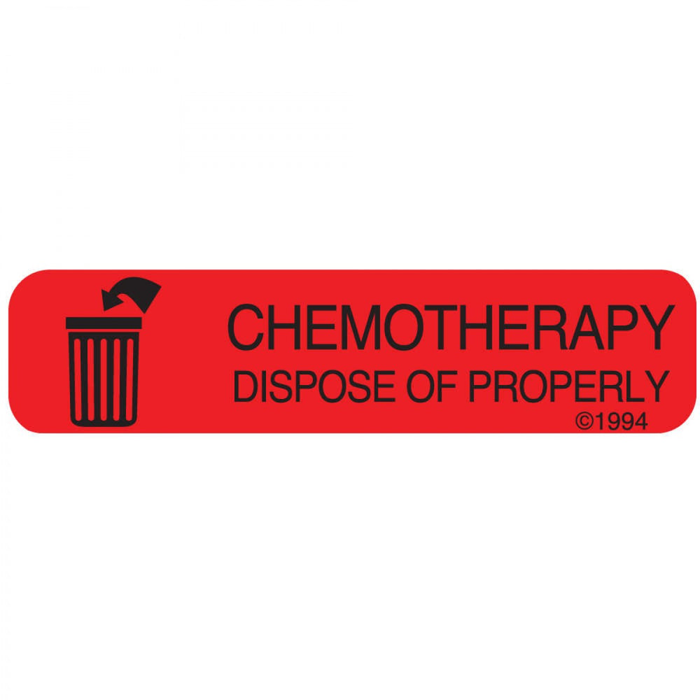 Label Paper Permanent Chemotherapy 1 9/16" X 3/8" Red 500 Per Roll, 2 Rolls Per Box