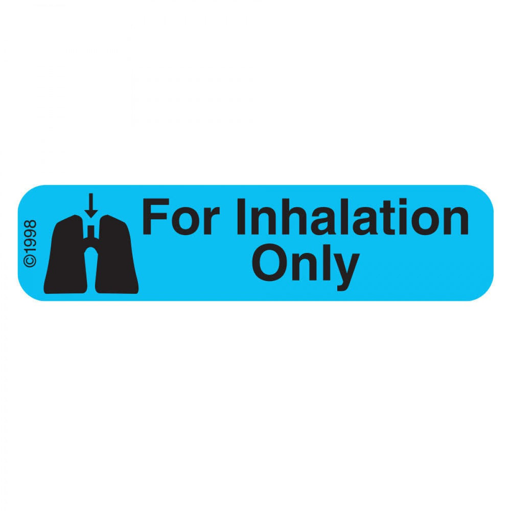Communication Label (Paper, Permanent) For Inhalation Only 1 9/16" X 3/8" Blue - 500 Per Roll, 2 Rolls Per Box
