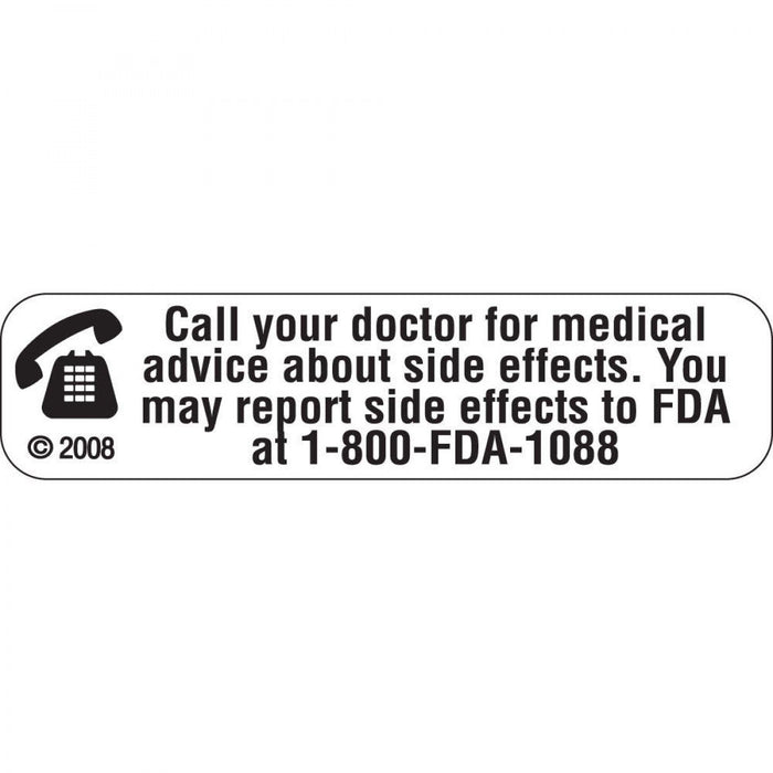 Label Paper Permanent Call Your Doctor 1 9/16" X 3/8" White 500 Per Roll, 2 Rolls Per Box
