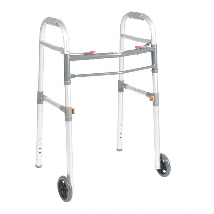 Two Button Folding Universal Walker with 5" Wheels