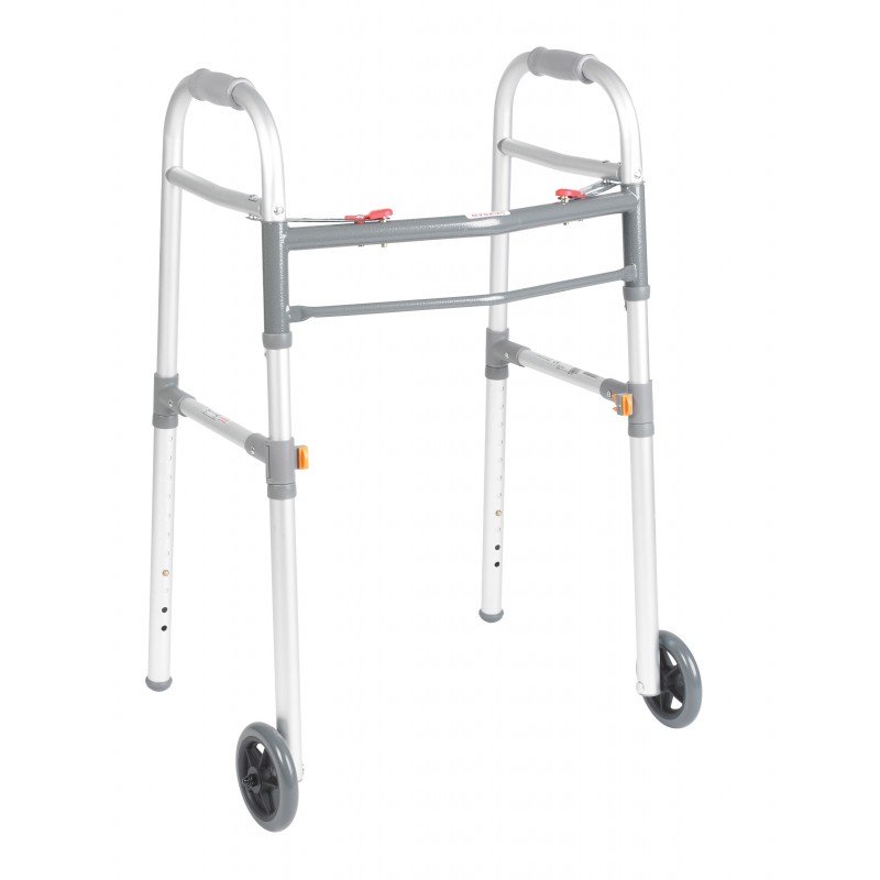 Two Button Folding Universal Walker with 5" Wheels