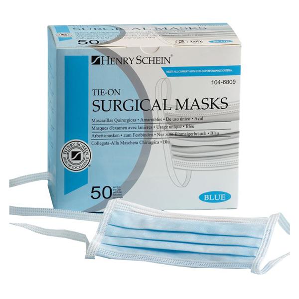 Henry Schein Face Mask Tie On HSI Blue 50/Bx — Grayline Medical