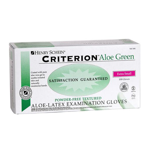 Henry Schein  Gloves Exam Criterion Aloe Green PF Latex XS Green 100/Bx, 10 BX/CA (1087848)