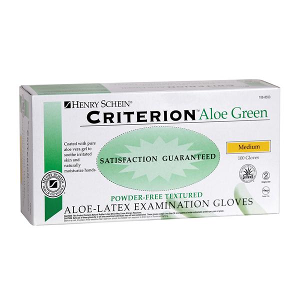 Henry Schein  Gloves Exam Criterion Aloe Green PF Latex Md Green 100/Bx, 10 BX/CA (1088553)