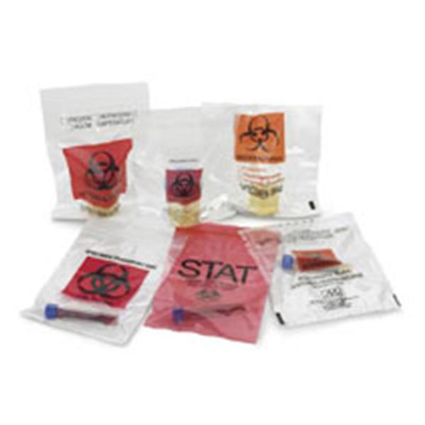 Medegen Medical Products Bag Specimen Transport 6x9" Zip/Flap Closure Flm Rd/Blk 2 1000/Ca