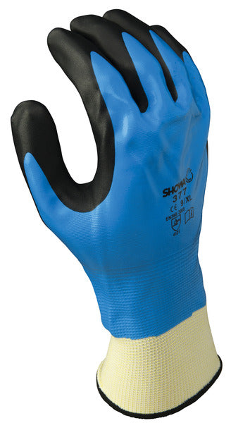 Best Manufacturing 377 Nitrile Foam Grip Gloves - Blue Nitrile Work Gloves with Black Foam Palm, Size 2XL - 377XXL-10