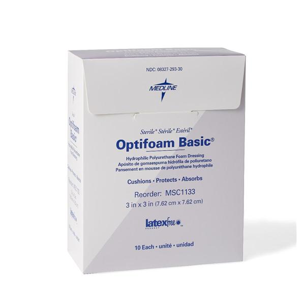 Medline Industries  Dressing Wound Optifoam Basic Fm 3x3" Strl Lo Adh Abs LF 100/Ca