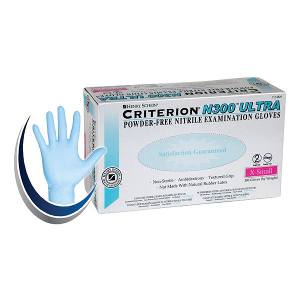 Henry Schein  Gloves Exam Criterion N300 Ultra PF Nitrile LF XS Ice Blue 300/Bx, 10 BX/CA (1126829)