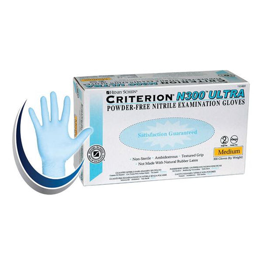 Henry Schein  Gloves Exam Criterion N300 Ultra PF Nitrile LF Md Ice Blue 300/Bx, 10 BX/CA (1126831)