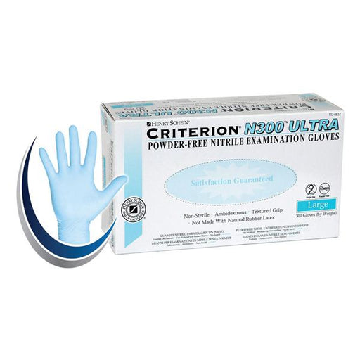 Henry Schein  Gloves Exam Criterion N300 Ultra PF Nitrile LF Lg Ice Blue 300/Bx, 10 BX/CA (1126832)