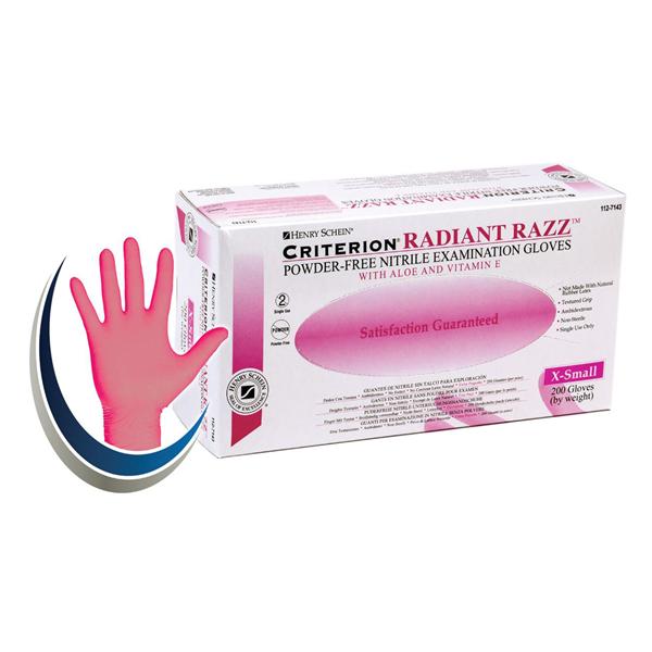 Henry Schein  Gloves Exam Criterion PF Nitrile LF XS Radiant Razz 200/Bx, 10 BX/CA (1127143)