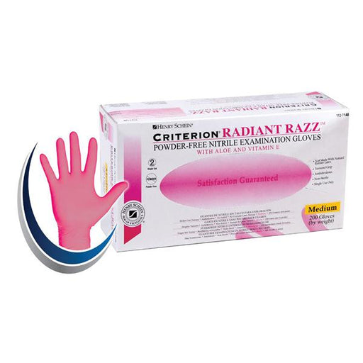Henry Schein  Gloves Exam Criterion PF Nitrile LF Md Radiant Razz 200/Bx, 10 BX/CA (1127146)