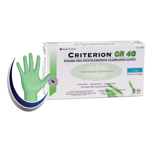 Henry Schein  Gloves Chlrprn Criterion CR4G LF PF Large NS Artic Lime 100/Bx, 10 BX/CA (1127309)