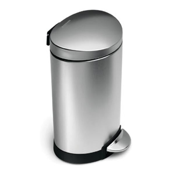 SimpleHuman  Cn Trsh Brushed SS/Plstc 6q StpOn Pdl Flt Ld Slvr/Orng .5Rnd 6/Pk