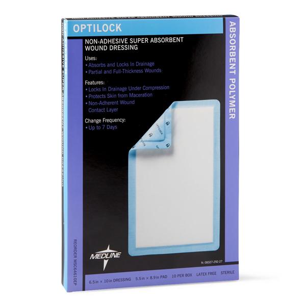 Medline Industries  Dressing Wound Optilock Polymer 6-1/2x10" Silver Sterile LF Ea, 50 EA/CA (MSC64610EP)