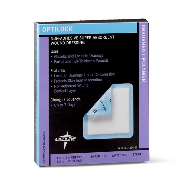 Medline Industries  Dressing Wound Optilock Plmr 4x4" Strl LF NAdh Non-Adhere Ea, 10 EA/BX (MSC6444EP)