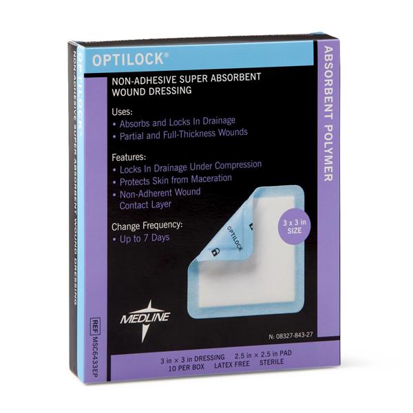 Medline Industries  Dressing Wound Optilock Plmr 3x3 Strl NAdh NAdh Spr Abs LF 100/Ca