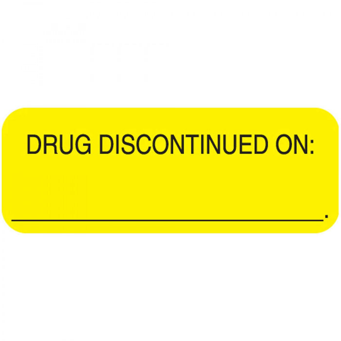 Label Paper Permanent Drug Discontinued 1 11/16" X 5/8" Yellow 450 Per Roll, 2 Rolls Per Box