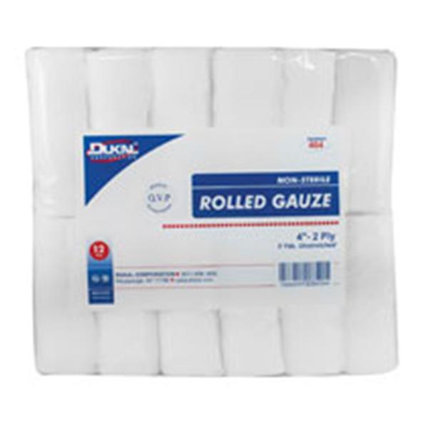 Dukal oration Bandage 4"x5yd Gauze Cotton Roll White LF Non-Sterile 12/Pk, 8 PK/CA (404)