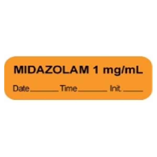 TimeMed a Div of PDC Label Midazolam 1mg/mL Anesthesia 1-1/2x1/2" Perm Orange 1000/Rl