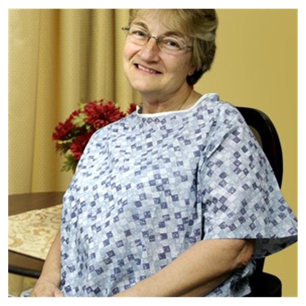 Calderon Textiles  Gown Patient Poly/Ctn Sm/Md 58" Unsx Wht/Nvy Adlt 12/Bx