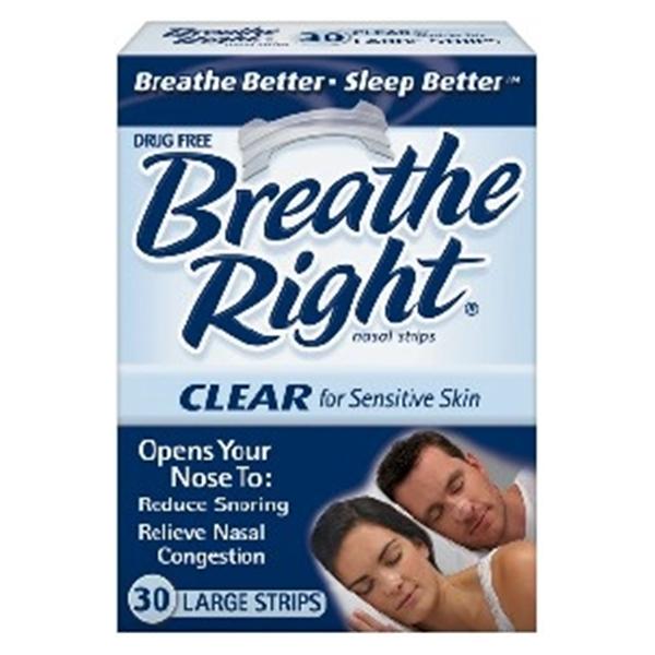 CNS Breathe Right Nasal Strips Nose Large Clear f/ Snrng/Cngstn 30/Bx