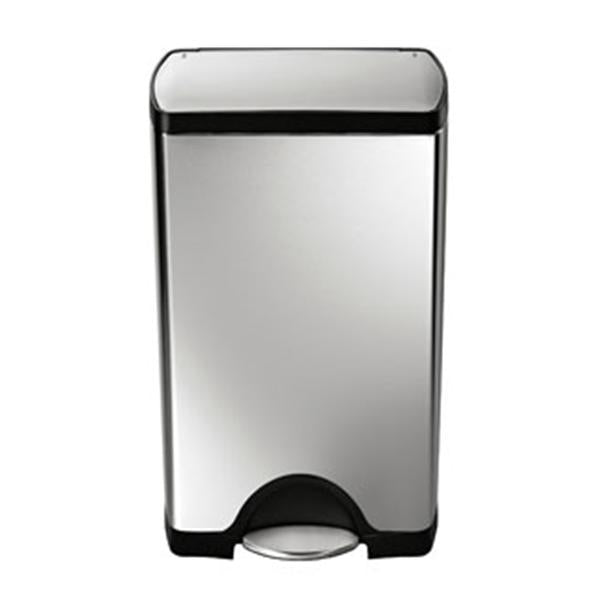 SimpleHuman  Can Trsh Brushed SS 10g StpOn Pdl/Slnt Flt Ld Slvr/Orng Rctngl Ea