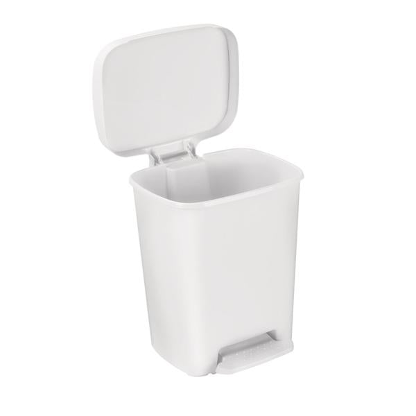 Continental Commercial Prod Can Trash Plastic 8gal Step-On Pedal Lid White Rectangle Ea