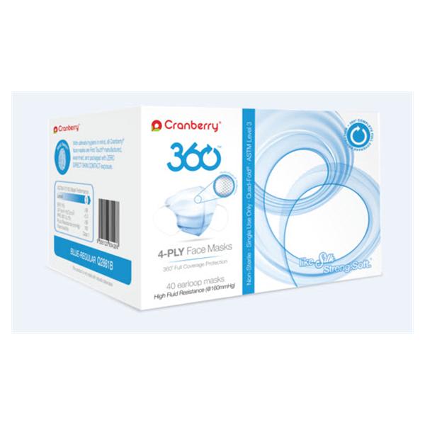 Pro2 Solutions Face Mask Earloop Cranberry 360 Level 3 Fluid Resistant Blu 40/Bx, 8 BX/CA (Q2861B)