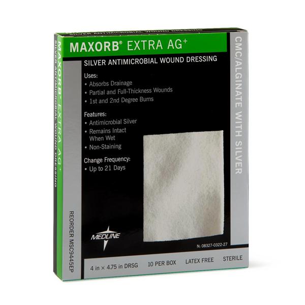 Medline Industries  Dressing Wound Maxorb Extra Ag Alg 4x4-3/4" Strl Hi Abs LF 10/Bx, 5 BX/CA (MSC9445EP)