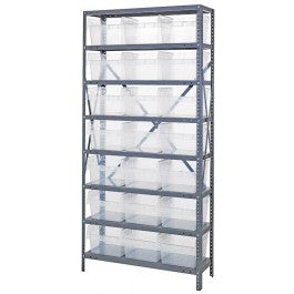 SHELVING, STEEL, 21 CLR BINS, 12"X36"X75"H	