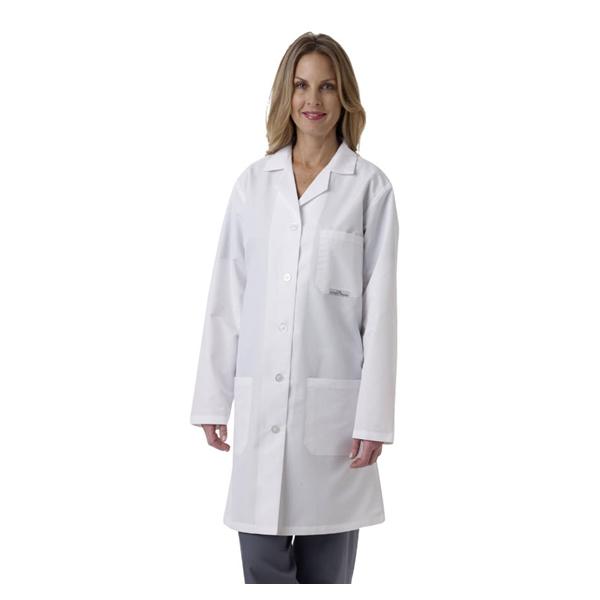Medline Industries  Lab Coat Antmcrbl Fl Lngth Ctn/Poly Silver Touch W Wht Sz 36" Ea (MDT11WHTST4E)